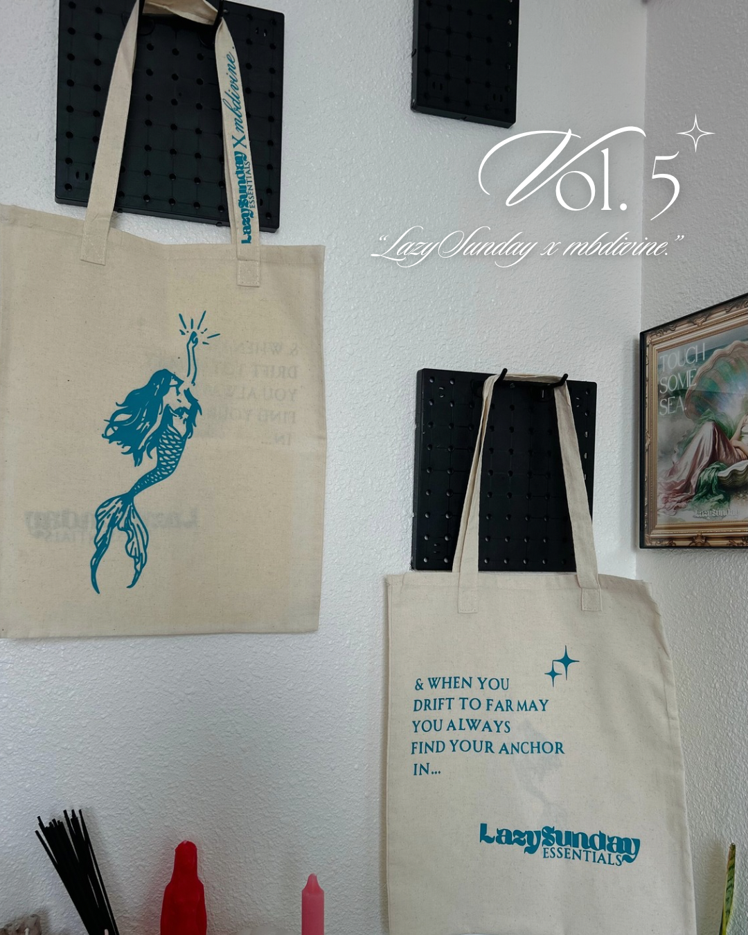 LazySunday x Mbdivine tote bags